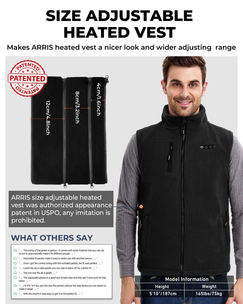 ARRIS Fleece Heated Vest for Men with Battery Pack Included, Size Adjustable 8 Heating Zones Heating Clothing for Hunting - Image 2
